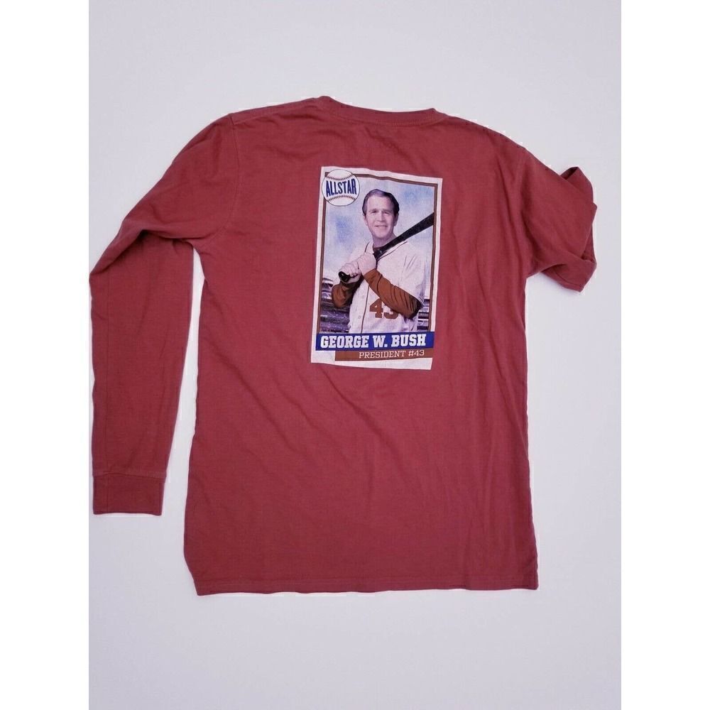 Rowdy Gentleman George Bush Washed Red Medium Pocket T-Shirt Tee Long Sleeve
